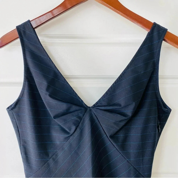 Y2K Anitsa Paris Sleeveless Pinstripe A-line Suiting Knee Length Dress Navy - Picture 7 of 16